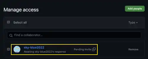 Create a GitHub Remote Repository and invite a project member: Step 9