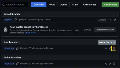 Deleting a branch on GitHub 1 Deleting a branch on GitHub 1