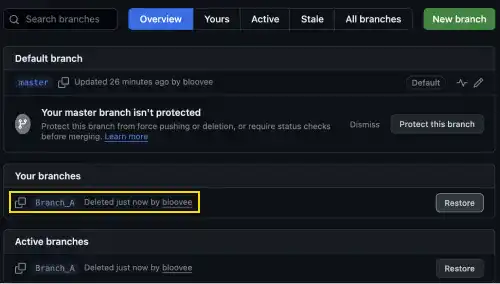 Deleting a branch on GitHub 2 Deleting a branch on GitHub 2